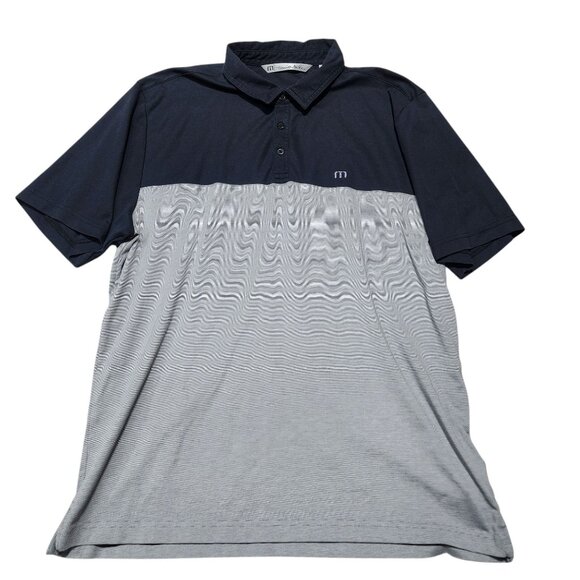 Travis Mathew Mens XL Polo Shirt Colorblock Black Gray Cotton/Polyester Blend - Picture 1 of 7